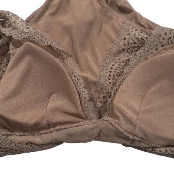 Sophie B Women's S Lace Mesh Bodysuit Cap Sleeve Mauve 307427 V Neck Open Back - Picture 6 of 8